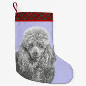 Petite Chaussette De Noël Poodé Jouet miniature Argent gris bleu Chien Art (Devant)