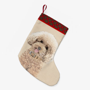 Petite Chaussette De Noël Poodle Miniature Toy Apricot Crème Chien Brown Art