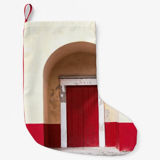 PETITE CHAUSSETTE DE NOËL PORTE EN BOIS ROUGE (Devant)