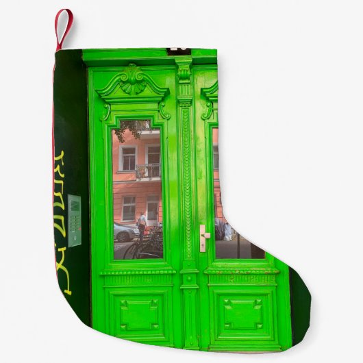 PETITE CHAUSSETTE DE NOËL PORTE EN VERRE VERT EN BOIS (Devant)
