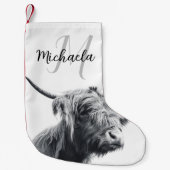 Petite Chaussette De Noël Portrait de vache Highland premier monogramme noir (Devant)
