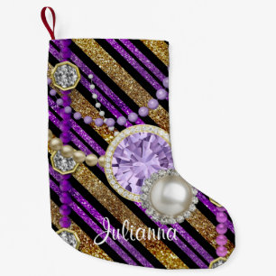 Petite Chaussette De Noël Pourpre de scintillement et de bijoux de Faux et