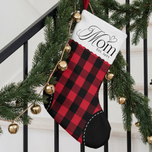 Petite Chaussette De Noël Premier Noël en tant que maman carreaux rouges per