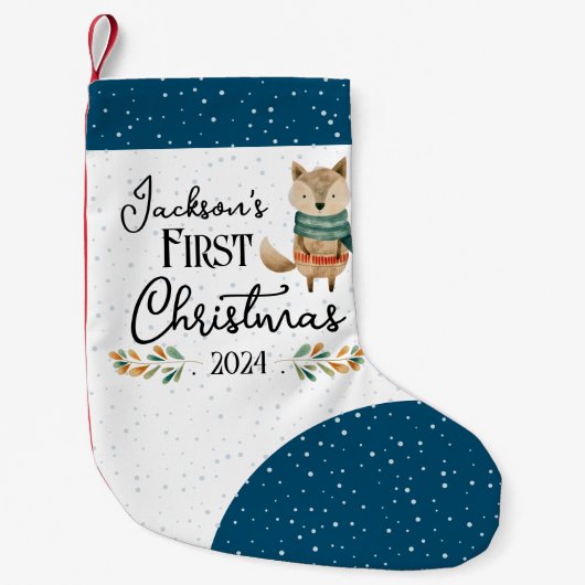Petite Chaussette De Noël Premier Noël mignon animal boisé (Devant)