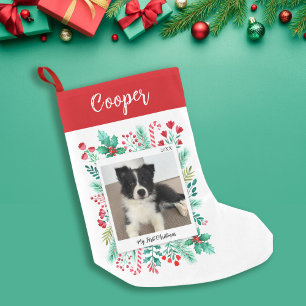 Petite Chaussette De Noël Première photo et nom de Noël du chiot