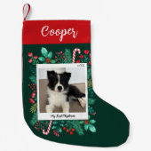 Petite Chaussette De Noël Première photo et nom de Noël du chiot (Devant)