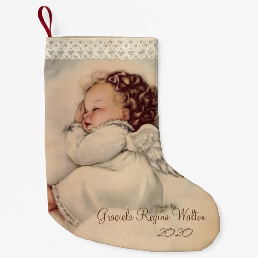 Petite Chaussette De Noël Prière d'ange personnalisée pour la garde des bébé (Devant)