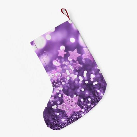 Petite Chaussette De Noël Purple Bokeh Faux Parties scintillant et étoiles (Dos (Accrochage))