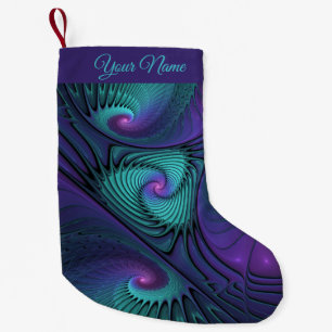 Petite Chaussette De Noël Purple Turquoise Moderne Abstrait Fractal Art Nom