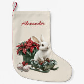 Petite Chaussette De Noël Rabbit Poinsettia Custom Name (Devant)