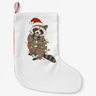 Petite Chaussette De Noël Raccoon Joyeux Noël Lumières Santa Chapon Xmas Nei