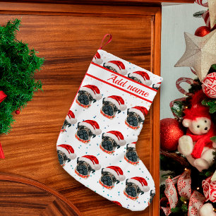 Petite Chaussette De Noël Race de chien Pug Étoiles de Noël