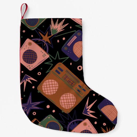 Petite Chaussette De Noël Radios rétro, magnétophones motif. (Devant)