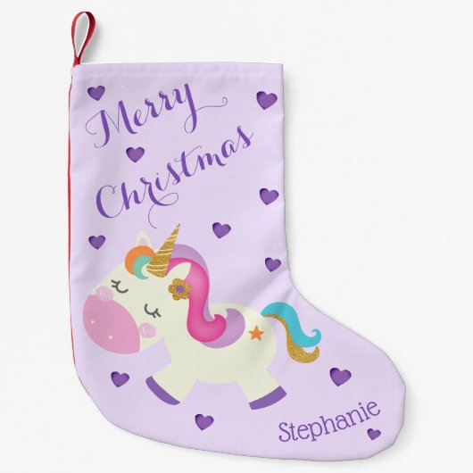 Petite Chaussette De Noël Rainbow Unicorn Parties scintillant de Noël pourpr (Devant)