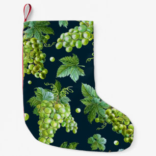 Petite Chaussette De Noël Raisin vert : Aquarelle Motif foncé