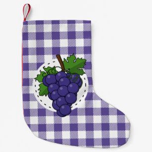 Petite Chaussette De Noël Raisins sur carreaux violets blancs