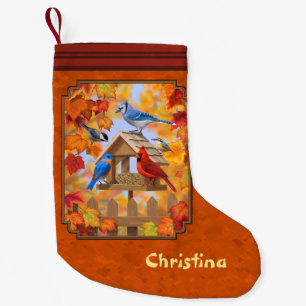Petite Chaussette De Noël Rassemblement d'oiseaux Orange d'automne