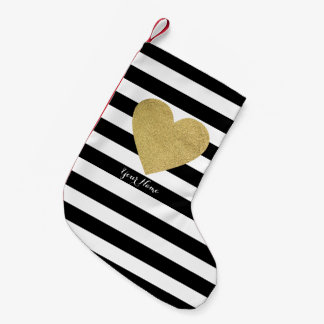 Petite Chaussette De Noël Rayures noires et blanches avec le coeur de
