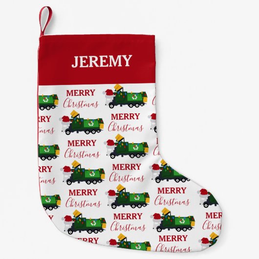 Petite Chaussette De Noël Recyclage de Noël Camion à ordures sur mesure (Devant)