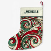 Petite Chaussette De Noël Red and Green Swirls Personalized (Dos)