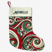Petite Chaussette De Noël Red and Green Swirls Personalized (Devant)