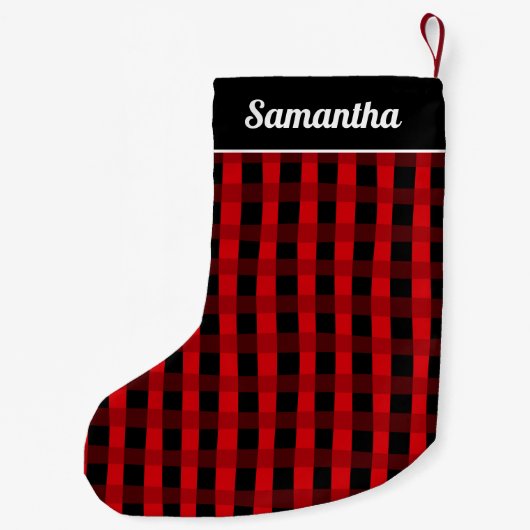 Petite Chaussette De Noël Red Black Buffalo Plaid Personalized Name (Dos)