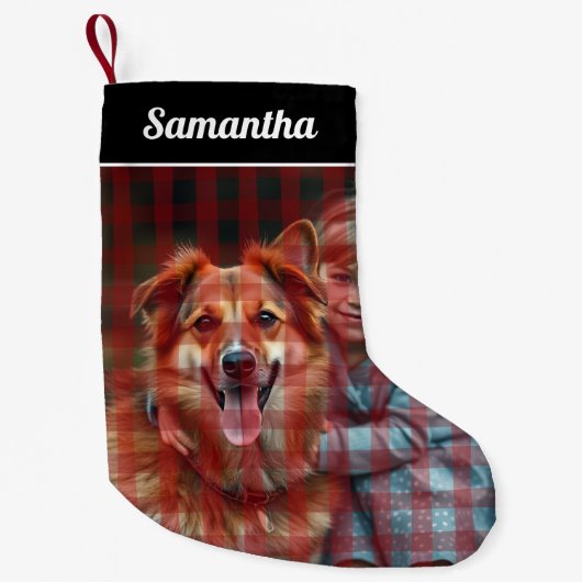 Petite Chaussette De Noël Red Black Buffalo Plaid Personalized photo (Devant)