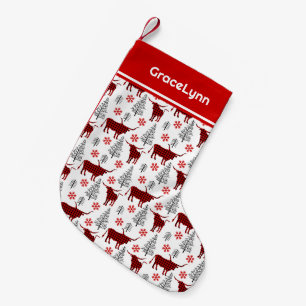 Petite Chaussette De Noël Red Buffalo Plaid Longhorn Motif