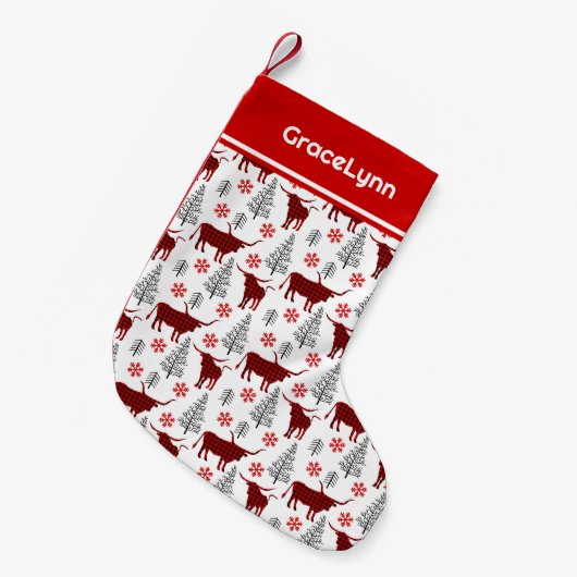 Petite Chaussette De Noël Red Buffalo Plaid Longhorn Motif (Devant (Accrochage))