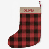 Petite Chaussette De Noël Red Buffalo Plaid Nom personnalisé (Dos)