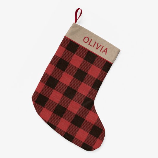 Petite Chaussette De Noël Red Buffalo Plaid Nom personnalisé (Devant (Accrochage))