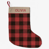 Petite Chaussette De Noël Red Buffalo Plaid Nom personnalisé (Devant)