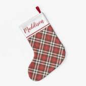 Petite Chaussette De Noël Red Christmas plaid pattern personalized name  (Dos (Accrochage))