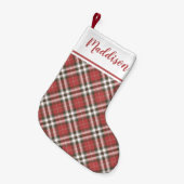 Petite Chaussette De Noël Red Christmas plaid pattern personalized name  (Devant (Accrochage))