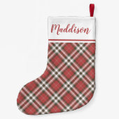Petite Chaussette De Noël Red Christmas plaid pattern personalized name  (Dos)