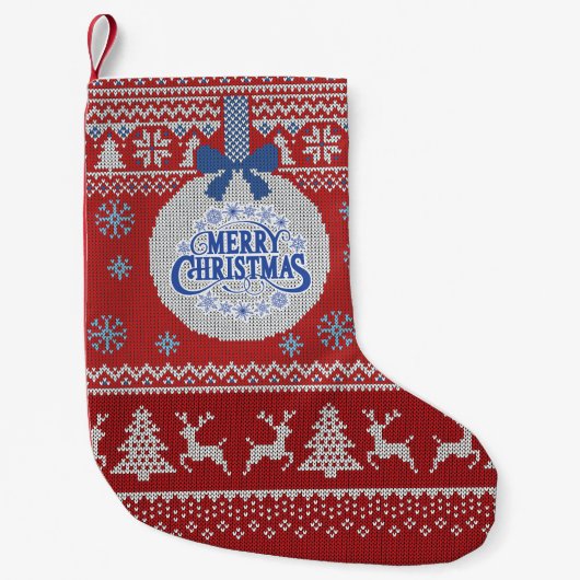 Petite Chaussette De Noël Red Knit Merry Christmas Stocking (Devant)