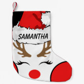 Petite Chaussette De Noël Red Nez Reindeer avec Père Noël Nom du Casquette P (Devant)