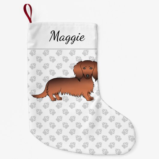 Petite Chaussette De Noël Red Sable Long Cheveux Dachshund Dessin Chien et n (Devant)