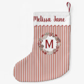 Petite Chaussette De Noël Red Stripes monogramme de couronne de Noël (Dos)