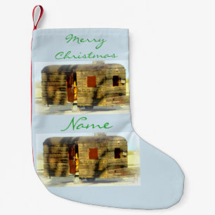 Petite Chaussette De Noël Remorque en bois patinée de voyage de Joyeux Noë