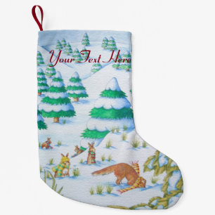 Petite Chaussette De Noël renard mignon et lapin scène de neige de noël