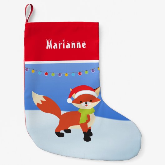 Petite Chaussette De Noël Renard neige mignon à Santa Hat (Devant)