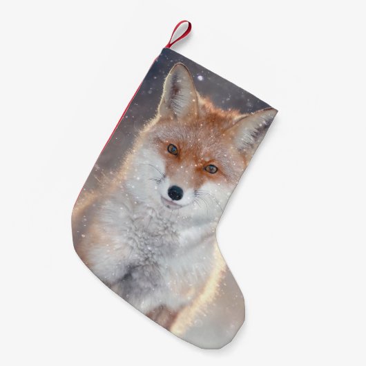 Petite Chaussette De Noël Renard rouge, forêt d'hiver, illustration pittores (Devant (Accrochage))