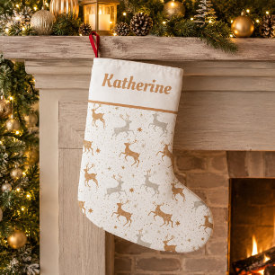 Petite Chaussette De Noël Renne en or et argent - Nom personnalisé