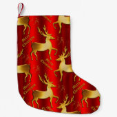 Petite Chaussette De Noël Rennes d'or sur rouge (Devant)