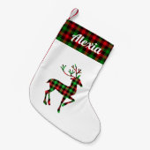 Petite Chaussette De Noël rennes plaid vert de buffle nom personnalisé (Devant (Accrochage))