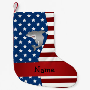 Petite Chaussette De Noël Requin patriotique nommé personnalisé