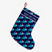 Petite Chaussette De Noël Requin Santa Hat Bleu Charkmas Blanc (Devant (Accrochage))