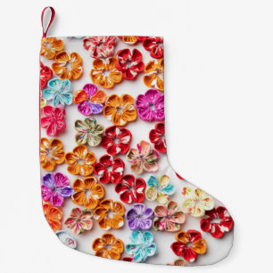 Petite Chaussette De Noël Ressort tissu cousu artisanal Fleurs Multicolor