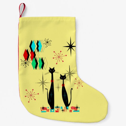 Petite Chaussette De Noël Retro Atomique Moyen Siècle Moderne MCM Cool Chat  (Devant)